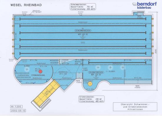Plan Übersicht Schwimmerbecken und Erlebnisbecken Freibad Wesel